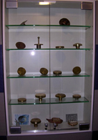 Display case with pole markers.